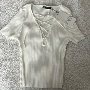 Zara ribbed tie up shirt